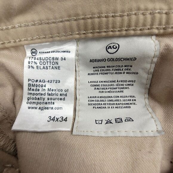 ADRIANO GOLDSCHMIED Everett Slim Straight Sueded Jeans Khaki Beige Mens 34 x 31 - Picture 2 of 11